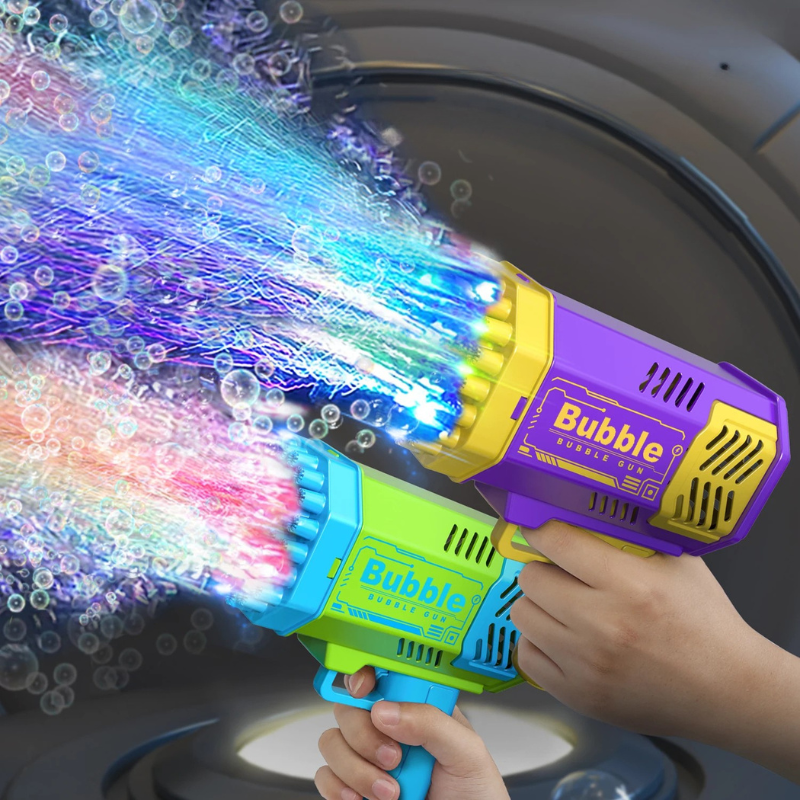 40-Loch Elektrische Seifenblasenmaschine – Handheld Pistole mit LED-Licht, Tausende bunte Blasen für Kinder-Outdoor-Spaß