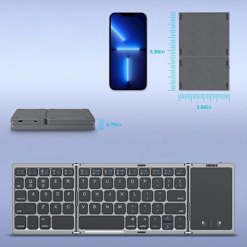 3-fach faltbare kabellose Mini-Tastatur mit Touchpad – Ultrakompakt, flexibel & überall einsetzbar