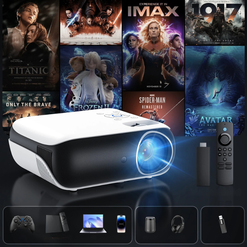 Mini-Heimkino-Projektor – Full HD 1080P mit 4K-Unterstützung, 9500 Lumen & Bluetooth 5.1