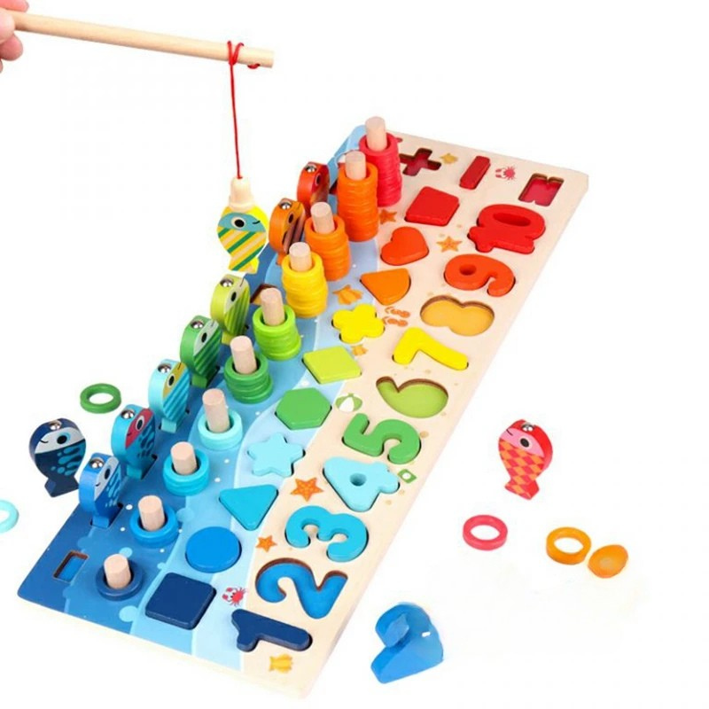 Kinder Montessori Mathe Spielzeug aus Holz – 5-in-1 Lernspaß mit Angelspiel, Zahlen & Formen