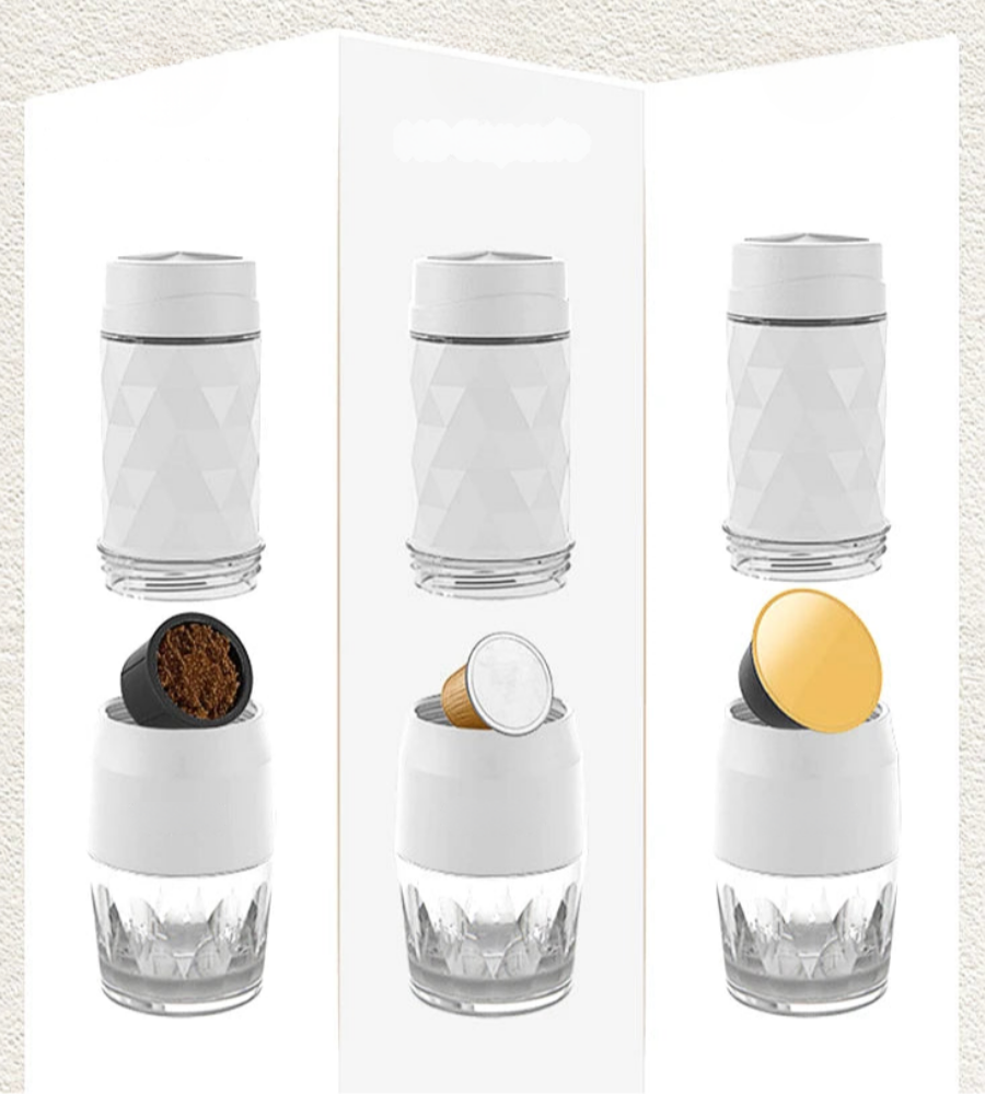 3-in-1 Tragbare Kaffeemaschine – Espresso, Heiß- & Kaltwasser, Kapsel & Pulver | Perfekt für Reisen & Outdoor