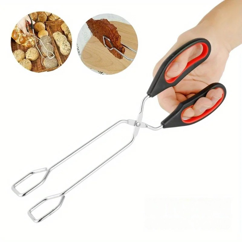3 Größen Grillzange – Rutschfeste Metallzange mit langem Griff für gegrillte Speisen, Brot & Backen