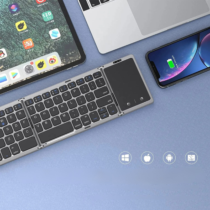3-fach faltbare kabellose Mini-Tastatur mit Touchpad – Ultrakompakt, flexibel & überall einsetzbar