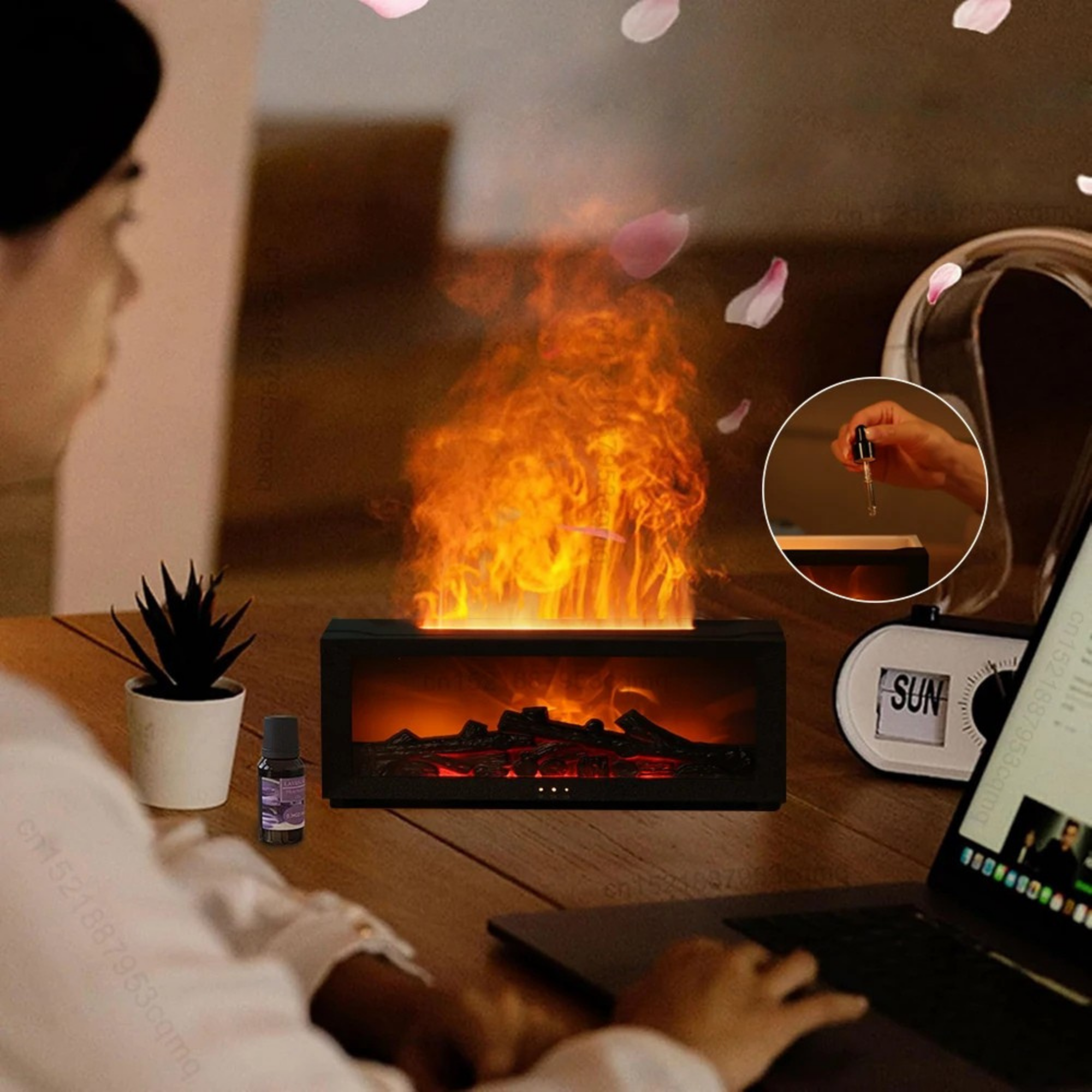 Luftbefeuchter Ätherische Öle – Flammen-Aroma-Diffusor mit LED-Licht & Fernbedienung | Entspannung trifft modernes Design