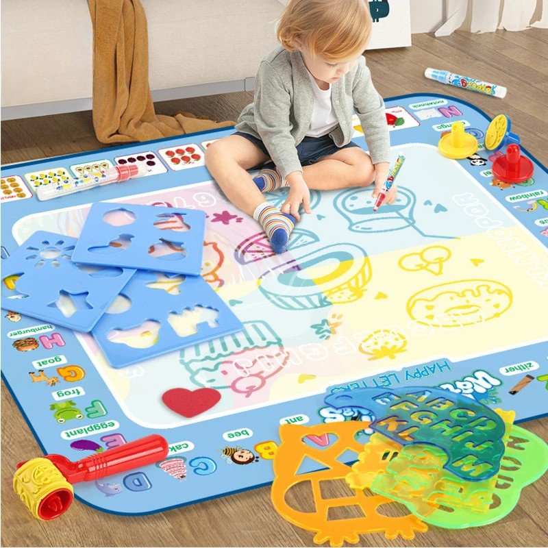 Magische Wasser-Zeichnungsmatte – Kreatives Doodle mit wiederverwendbaren Stiften, Montessori-Malbrett & pädagogisches Spielzeug für Kinder