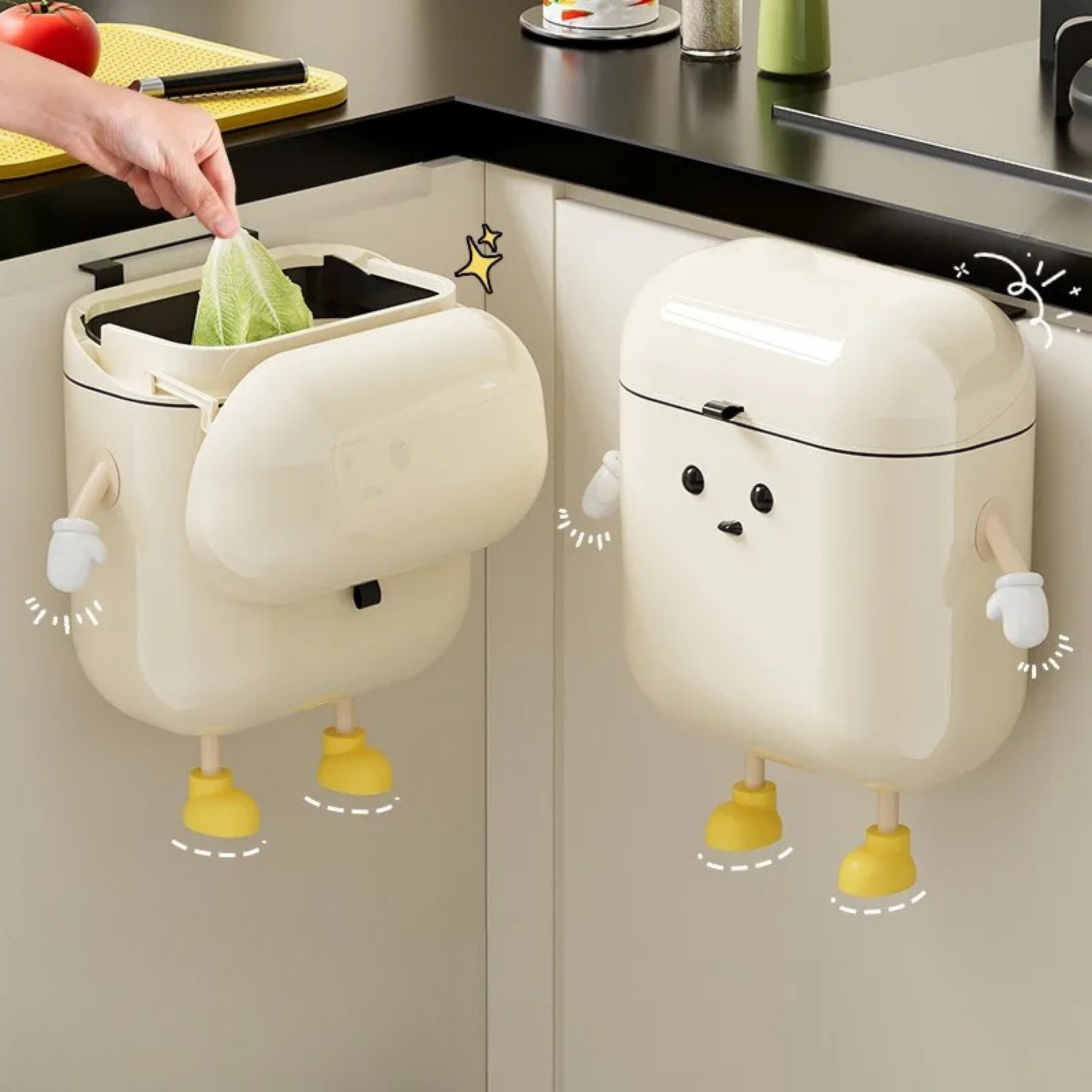 9L/12L Cremefarbener Wand-Küchen-Mülleimer mit Deckel – Stilvoll, platzsparend & hygienisch