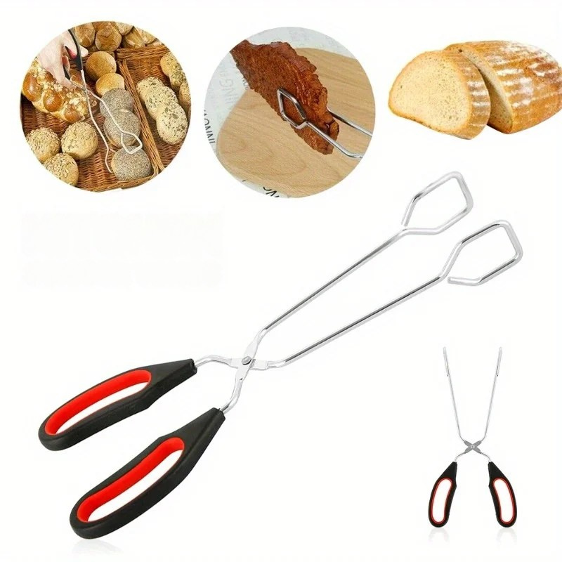 3 Größen Grillzange – Rutschfeste Metallzange mit langem Griff für gegrillte Speisen, Brot & Backen