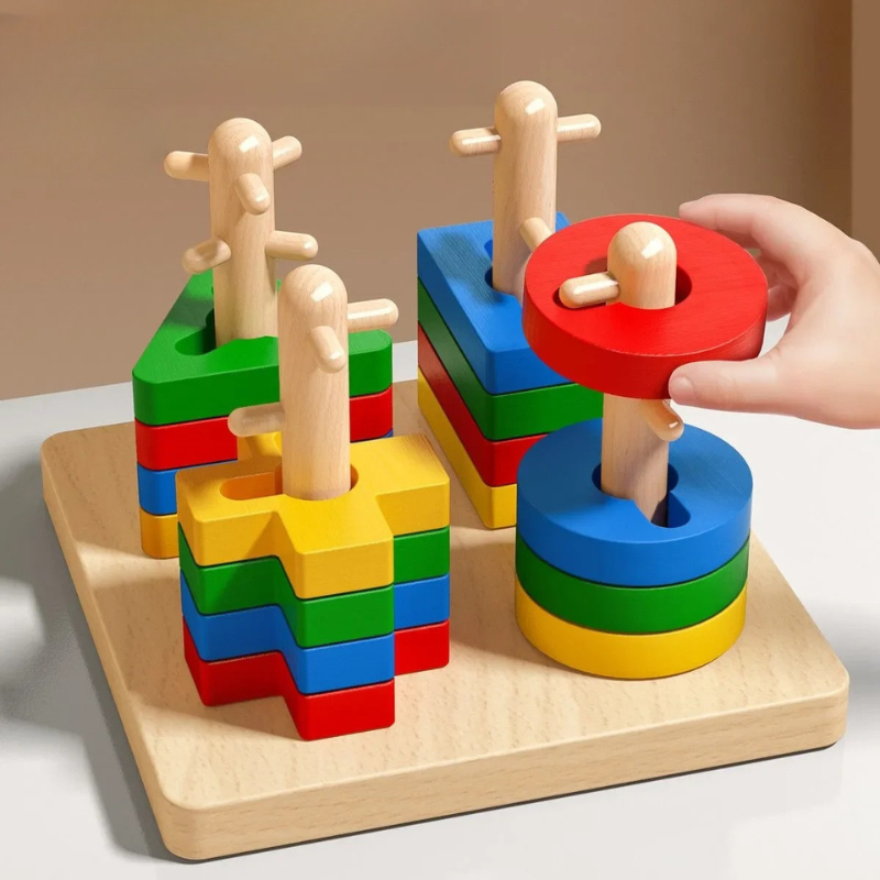 Montessori Holz-Sortier- & Stapelspielzeug – Puzzle für Kleinkinder, fördert Feinmotorik ab 1 Jahr