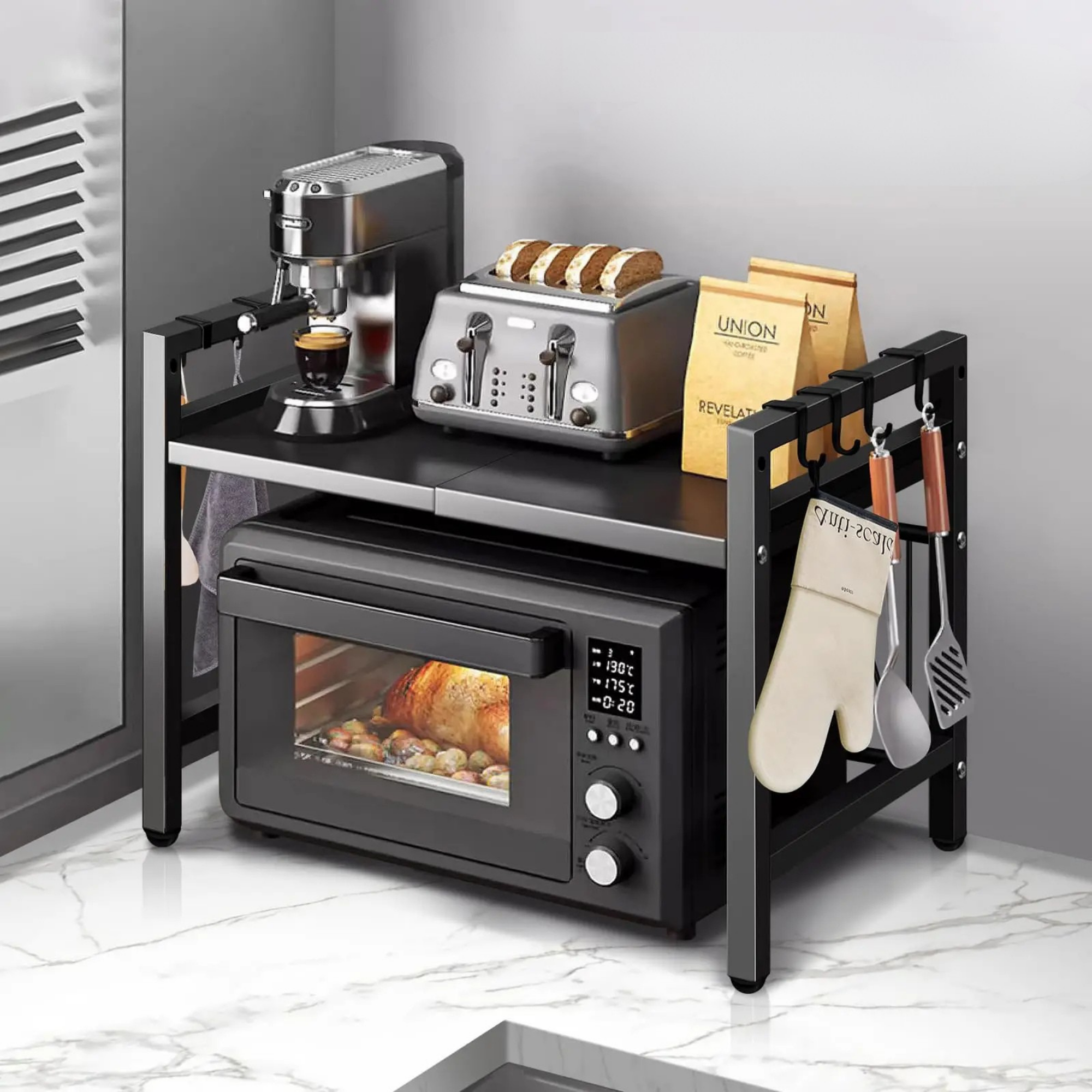Erweiterbarer Mikrowellen-Regal-Organizer (42–64 cm) – Platzsparend, Rostfrei & Feuchtigkeitsbeständig