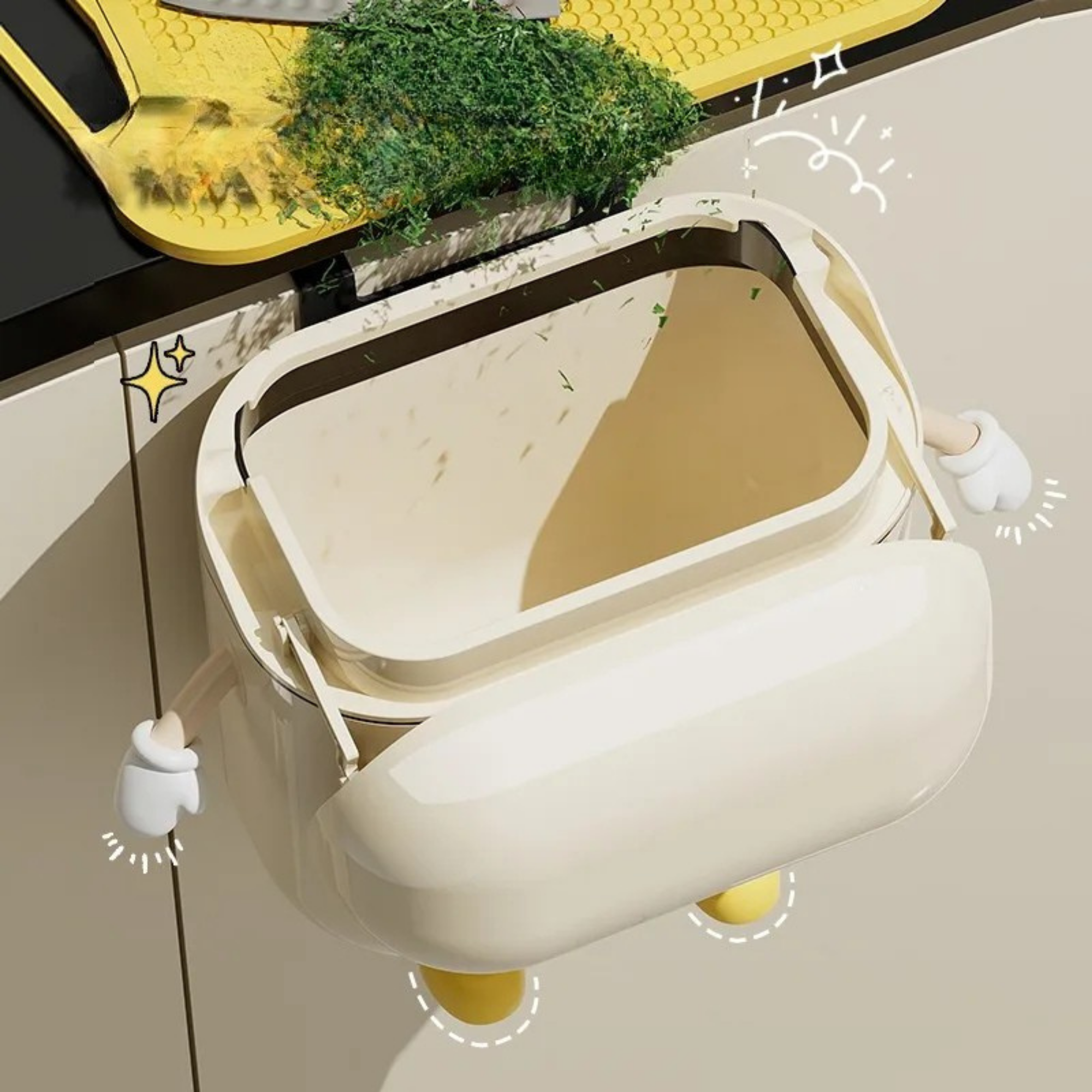 9L/12L Cremefarbener Wand-Küchen-Mülleimer mit Deckel – Stilvoll, platzsparend & hygienisch