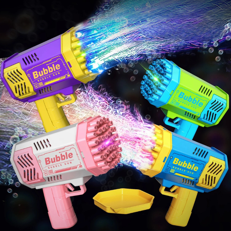 40-Loch Elektrische Seifenblasenmaschine – Handheld Pistole mit LED-Licht, Tausende bunte Blasen für Kinder-Outdoor-Spaß