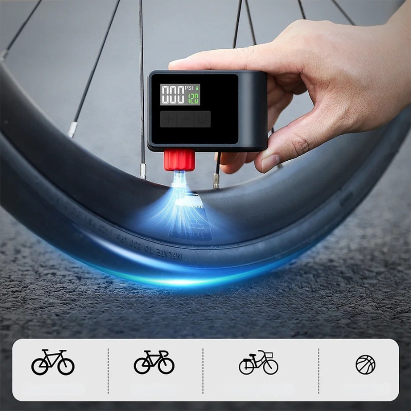 Mini Elektrische Luftpumpe mit Digitalanzeige – 120 PSI Power für MTB & Rennrad | Tragbar, Schnell & Präzise