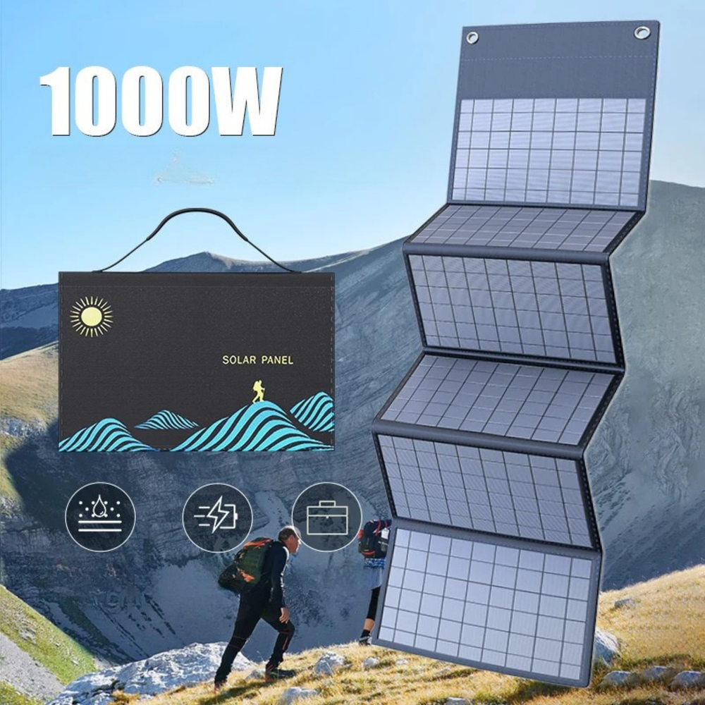 1000W Tragbares Solarpanel mit USB + DC Ausgang – Faltbare Solar-Tasche für Outdoor, Camping & Notstromversorgung