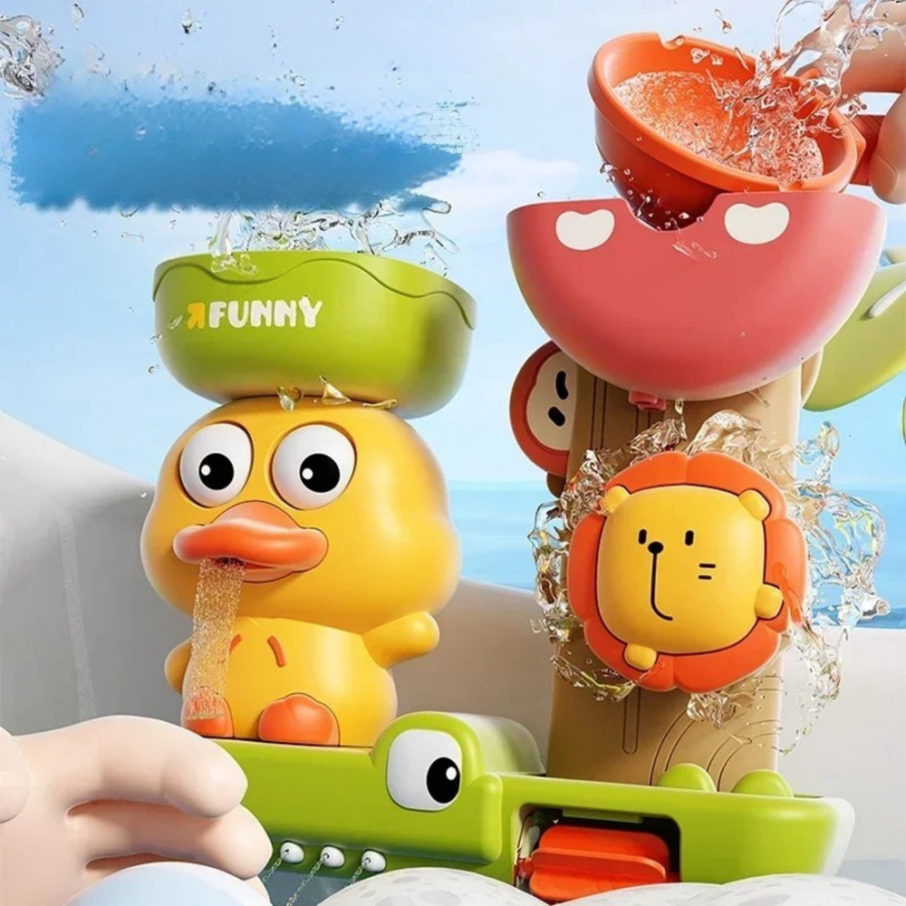 Baby-Badespielzeug mit Ente, Blume & Löwe-Wasserrad – Spaß & Lernen in der Badewanne