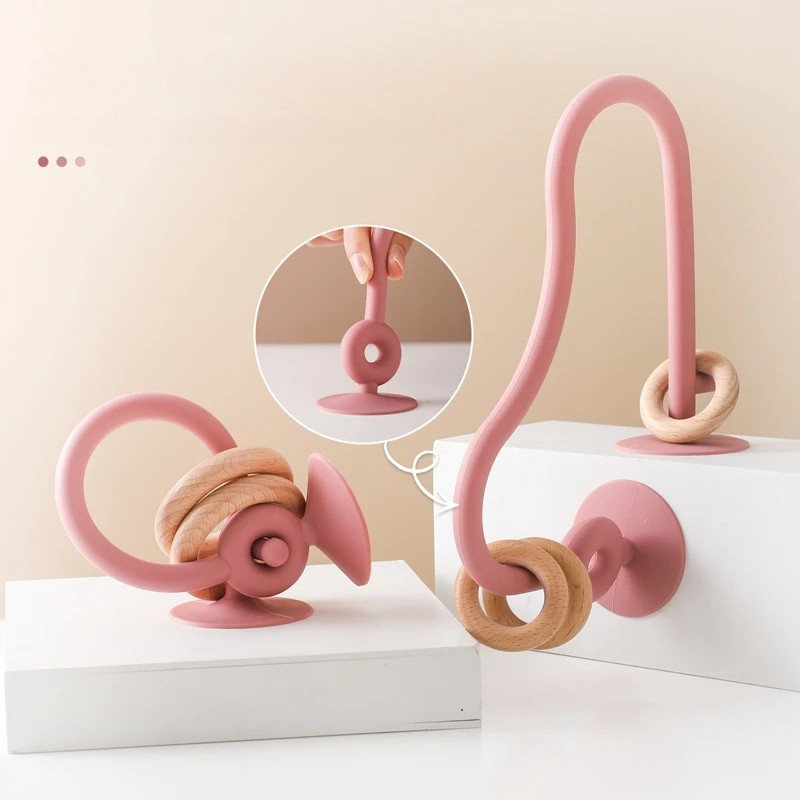 Baby Spielzeug Silikon Lernspielzeug – Montessori Beißring & Holz Labyrinth für Säuglinge