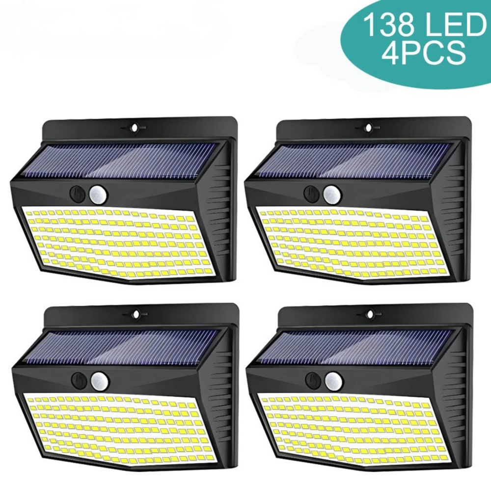138 LED Solar Licht Outdoor 4er Set – Hocheffiziente, Wasserdichte Wandleuchten mit Bewegungssensor & 3 Modi