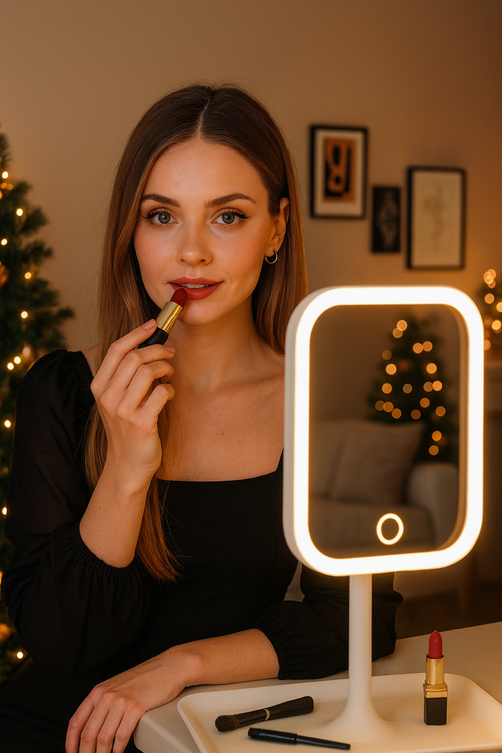 Moderner Desktop-Kosmetikspiegel mit 3-farbigem LED-Licht – Perfekte Beleuchtung für jedes Make-up
